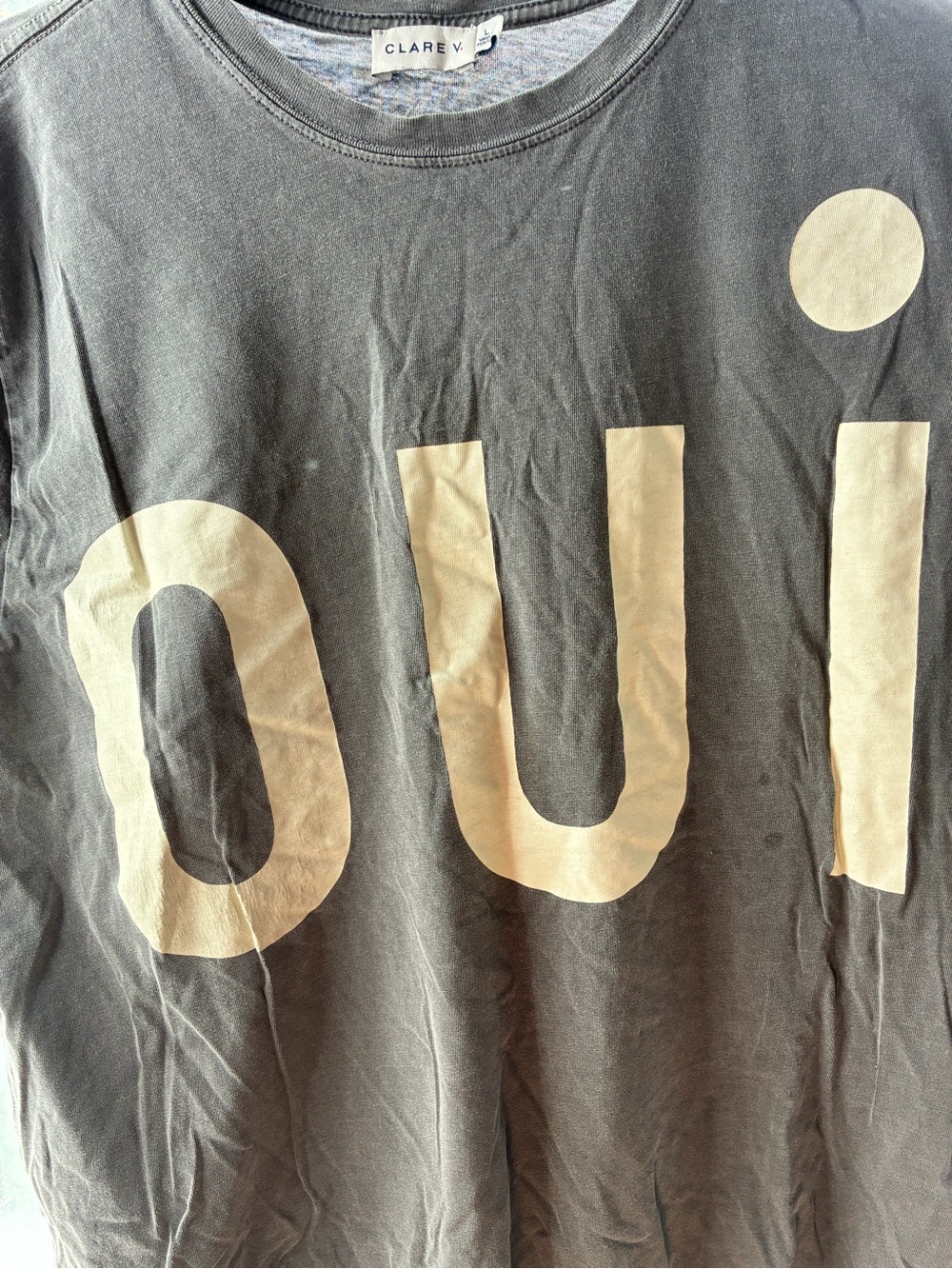 Clare V Black Tee with Cream 'oui' Graphic - Picture 3 of 3